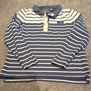 L.L. Bean Women's Navy and White Stripe Rugby Shirt